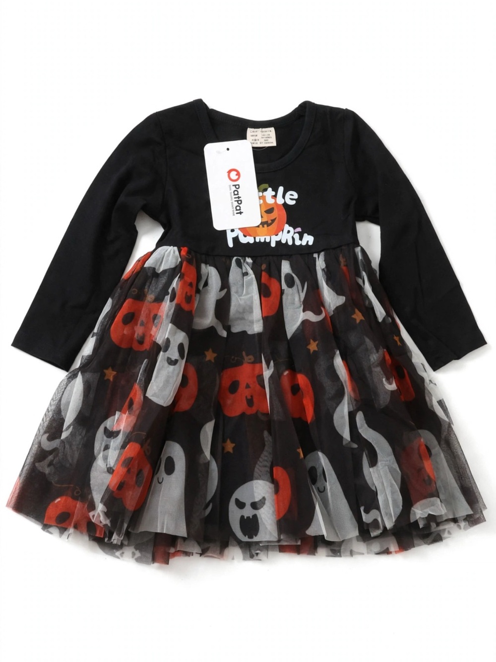PatPat Black Halloween Pumpkin & Ghost Tulle Dress for Kids
